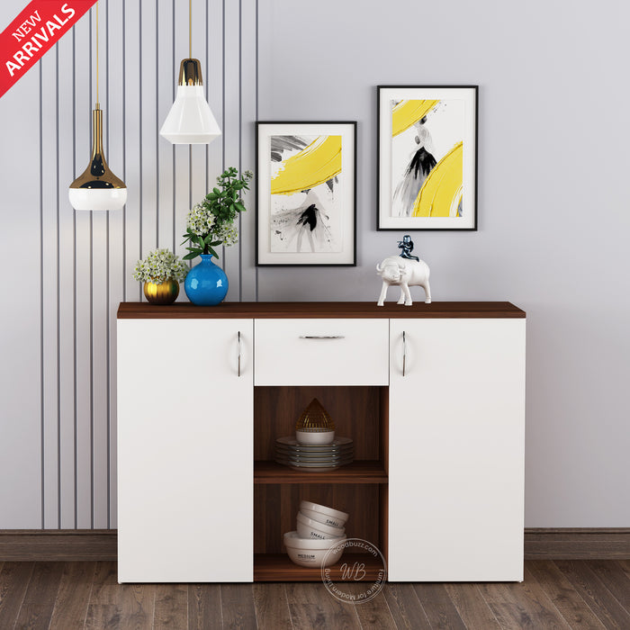 Kyrss Crockery Unit | Walnut and Frosty White