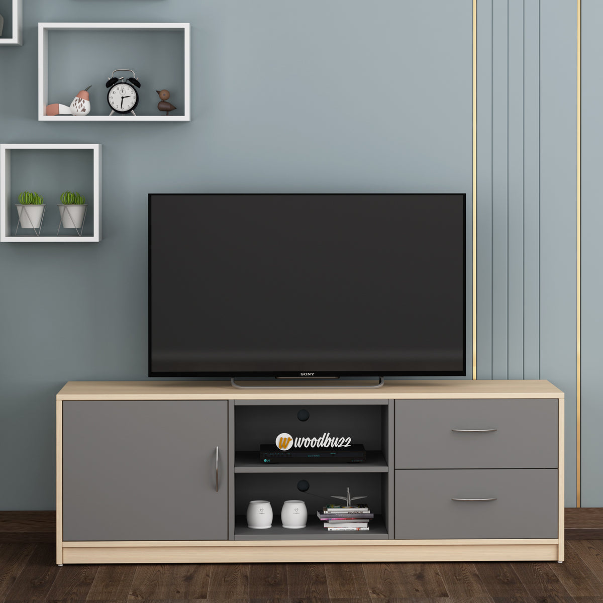 Martin TV Unit- Beige Teak & Grey