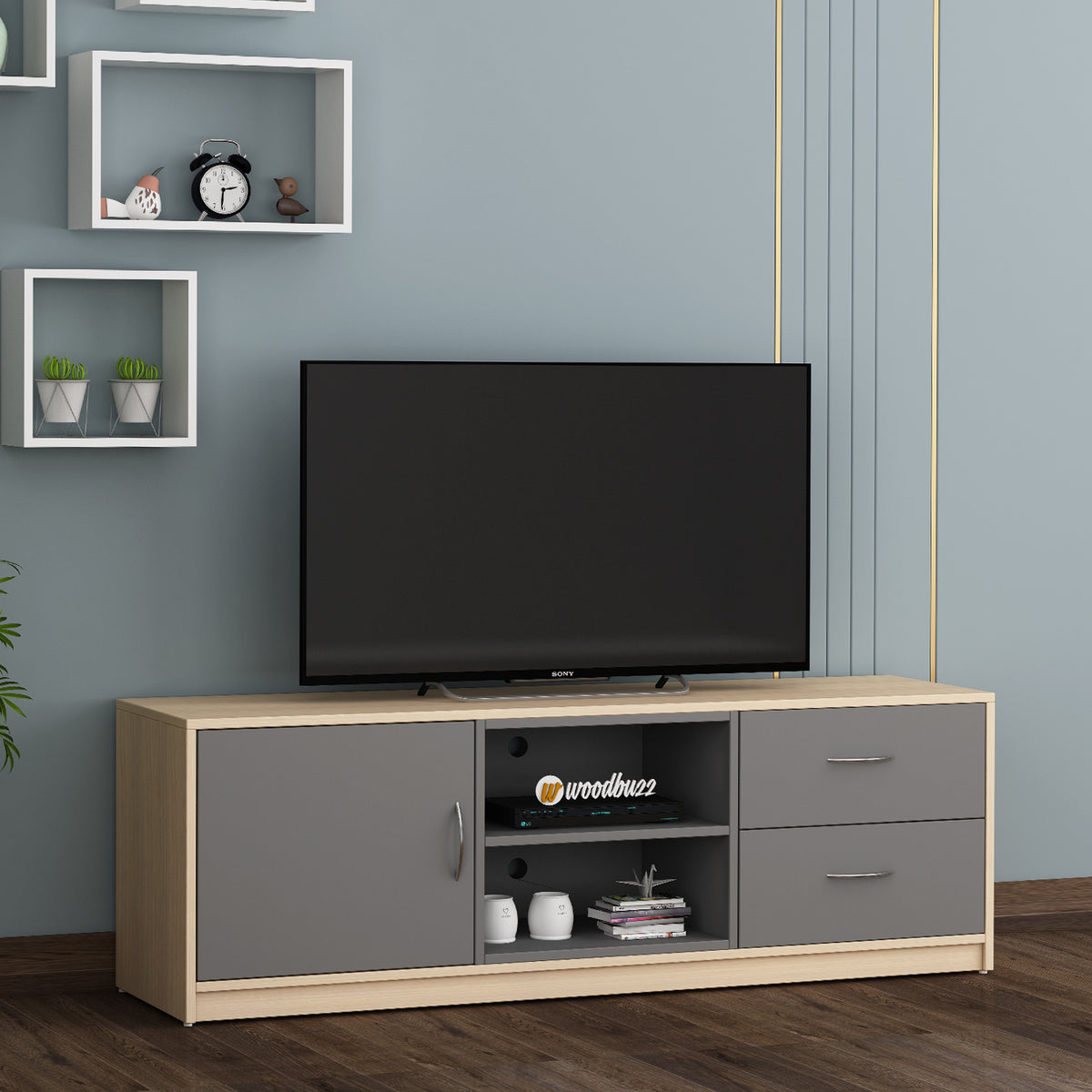 Martin TV Unit- Beige Teak & Grey