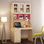 Swotty Study Table with O/H Storage | Pink and Beige Teak