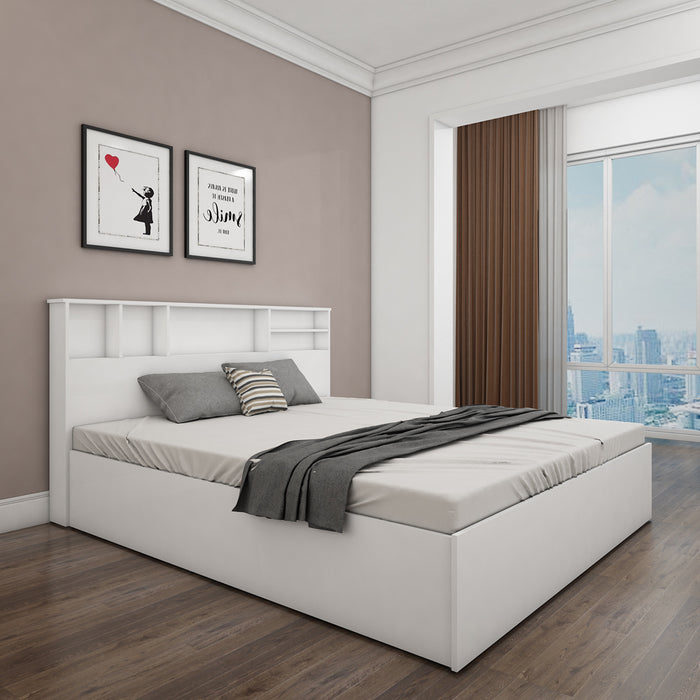 Goliath Shelf Headboard King Bed - Frosty White