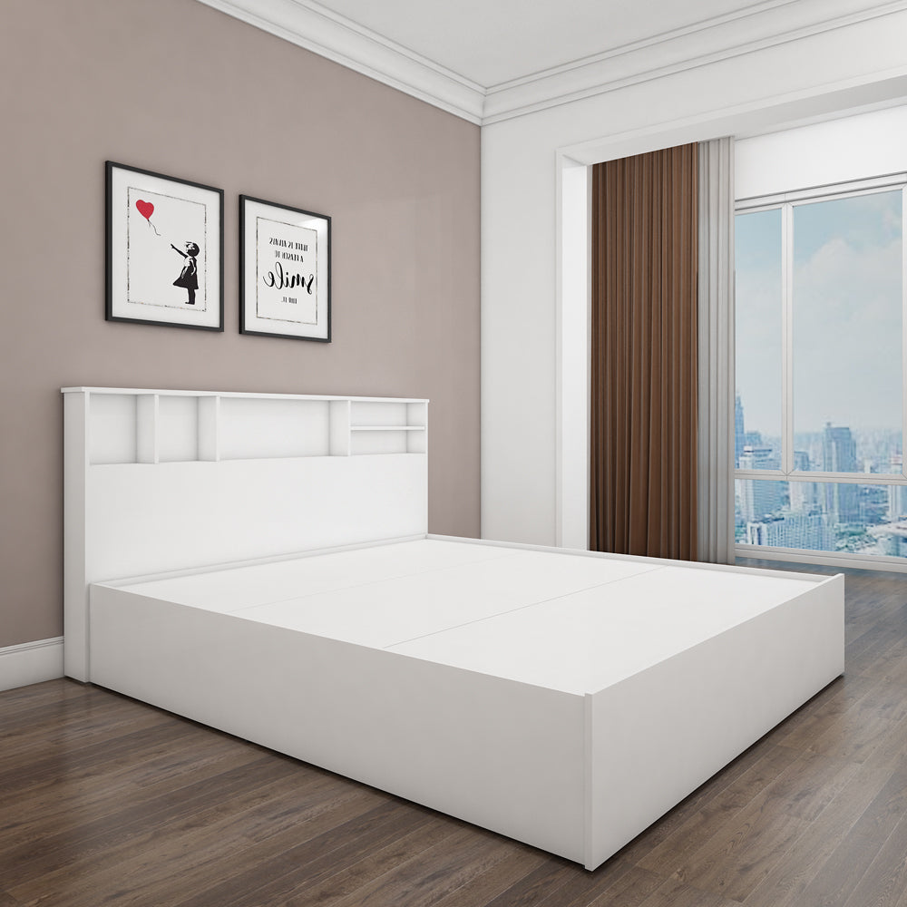 Goliath Shelf Headboard King Bed - Frosty White