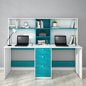 Natsu Twin Home Office Table - Frosty White Ocean Green
