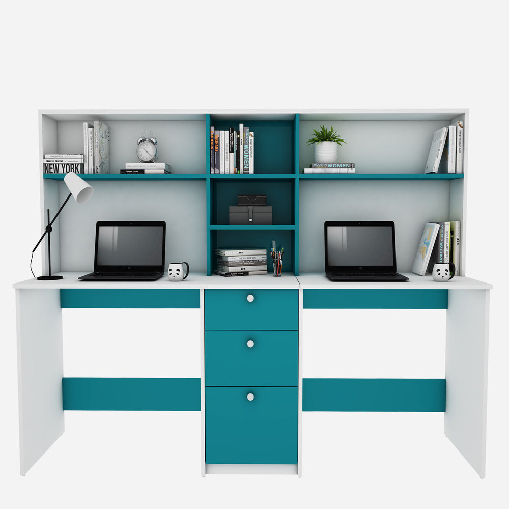 Natsu Twin Home Office Table - Frosty White Ocean Green