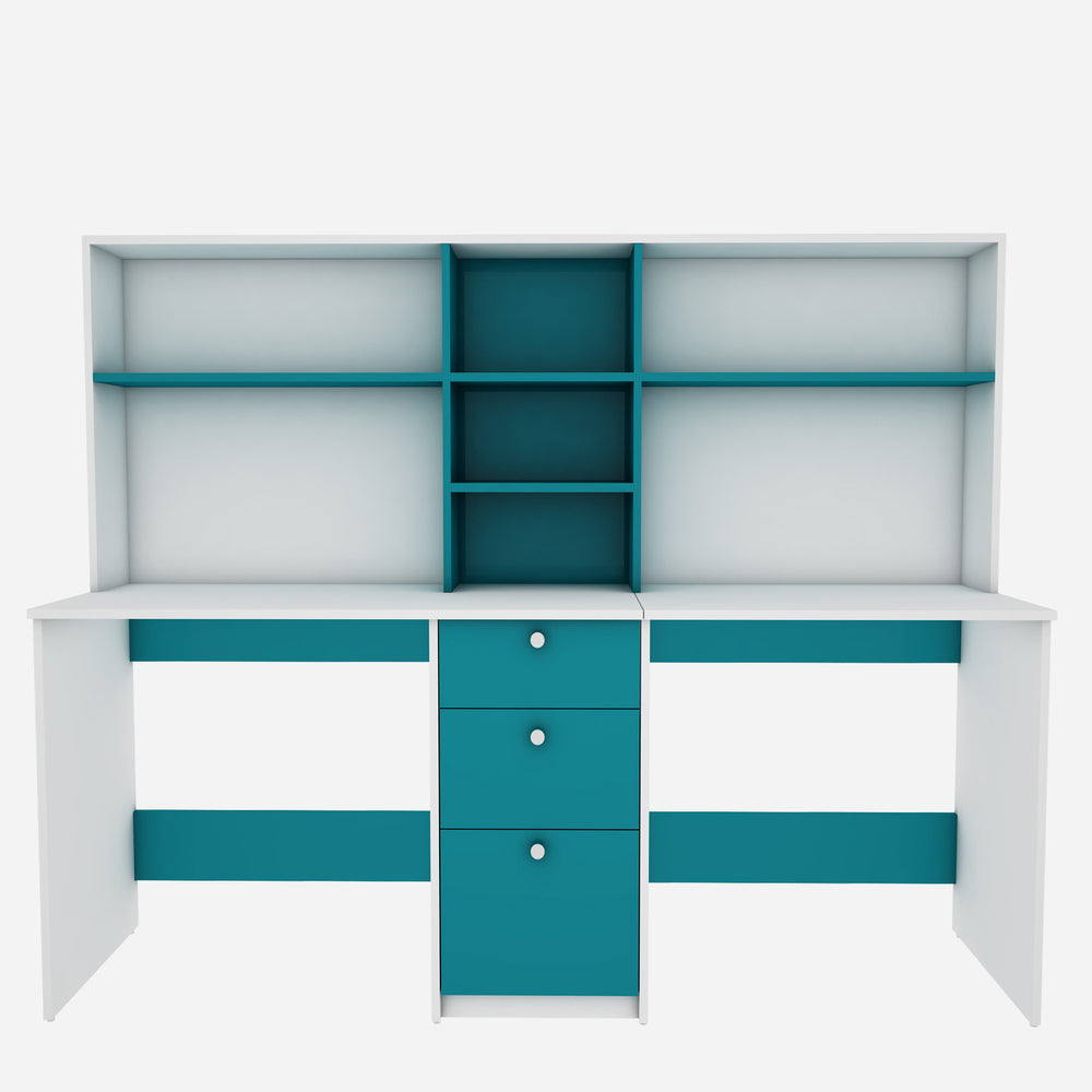 Natsu Twin Home Office Table - Frosty White Ocean Green