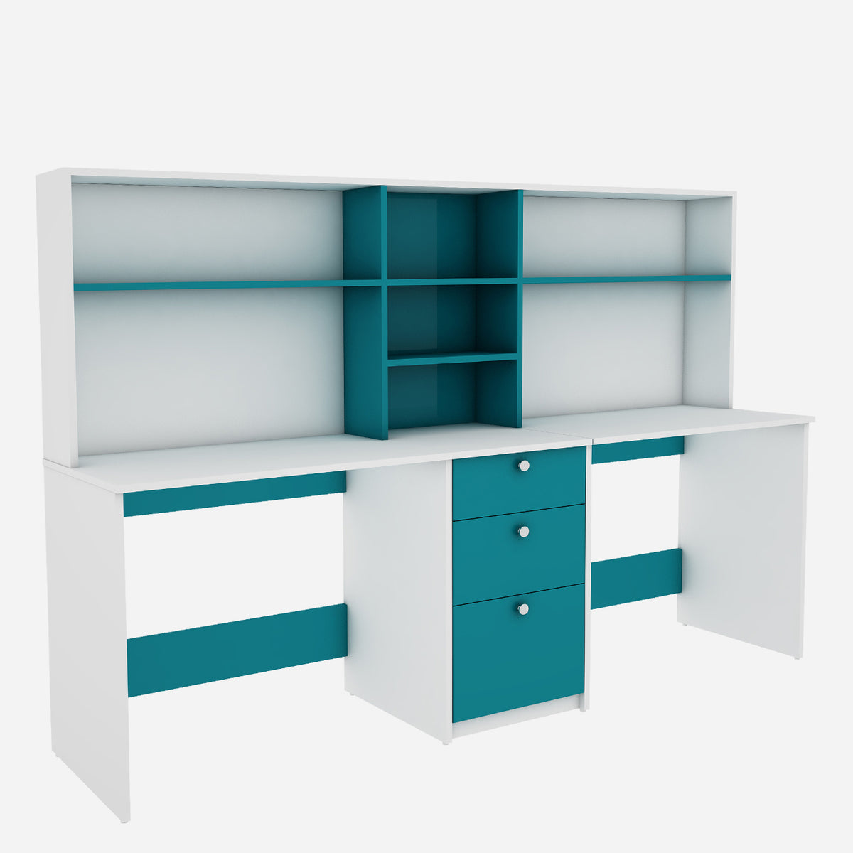 Natsu Twin Home Office Table - Frosty White Ocean Green