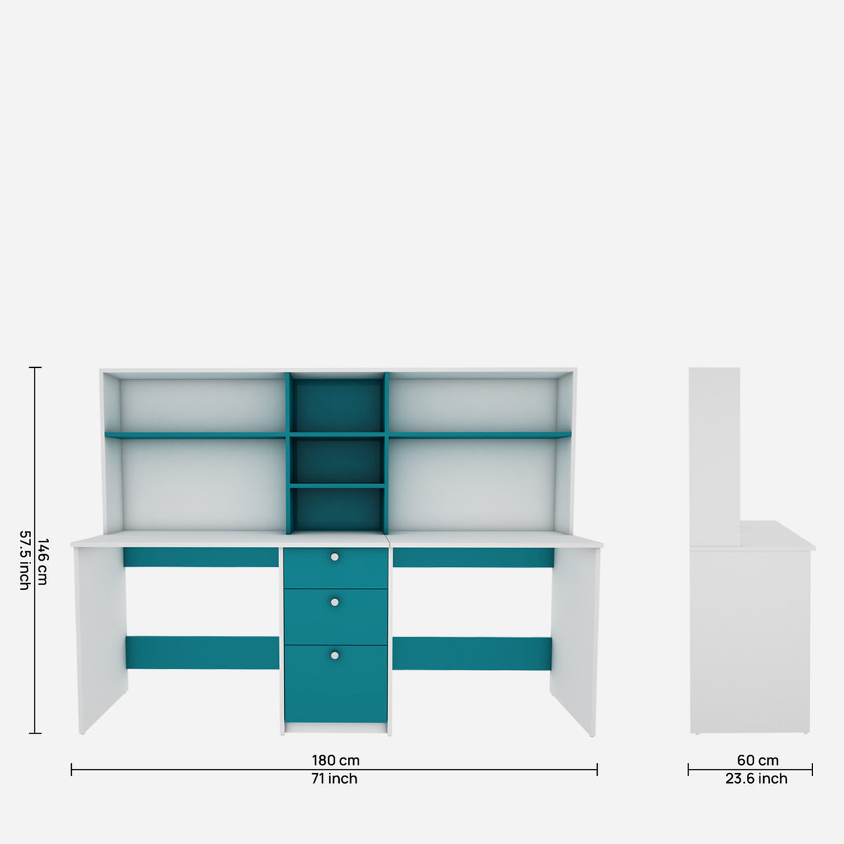 Natsu Twin Home Office Table - Frosty White Ocean Green