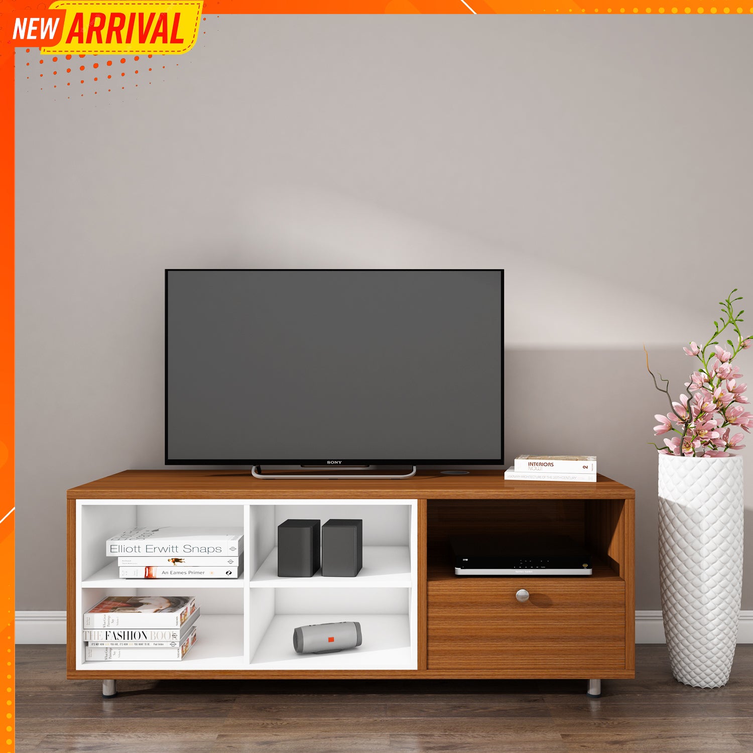 Pearl TV Unit | 50 Inch TV | Walnut and Frosty White