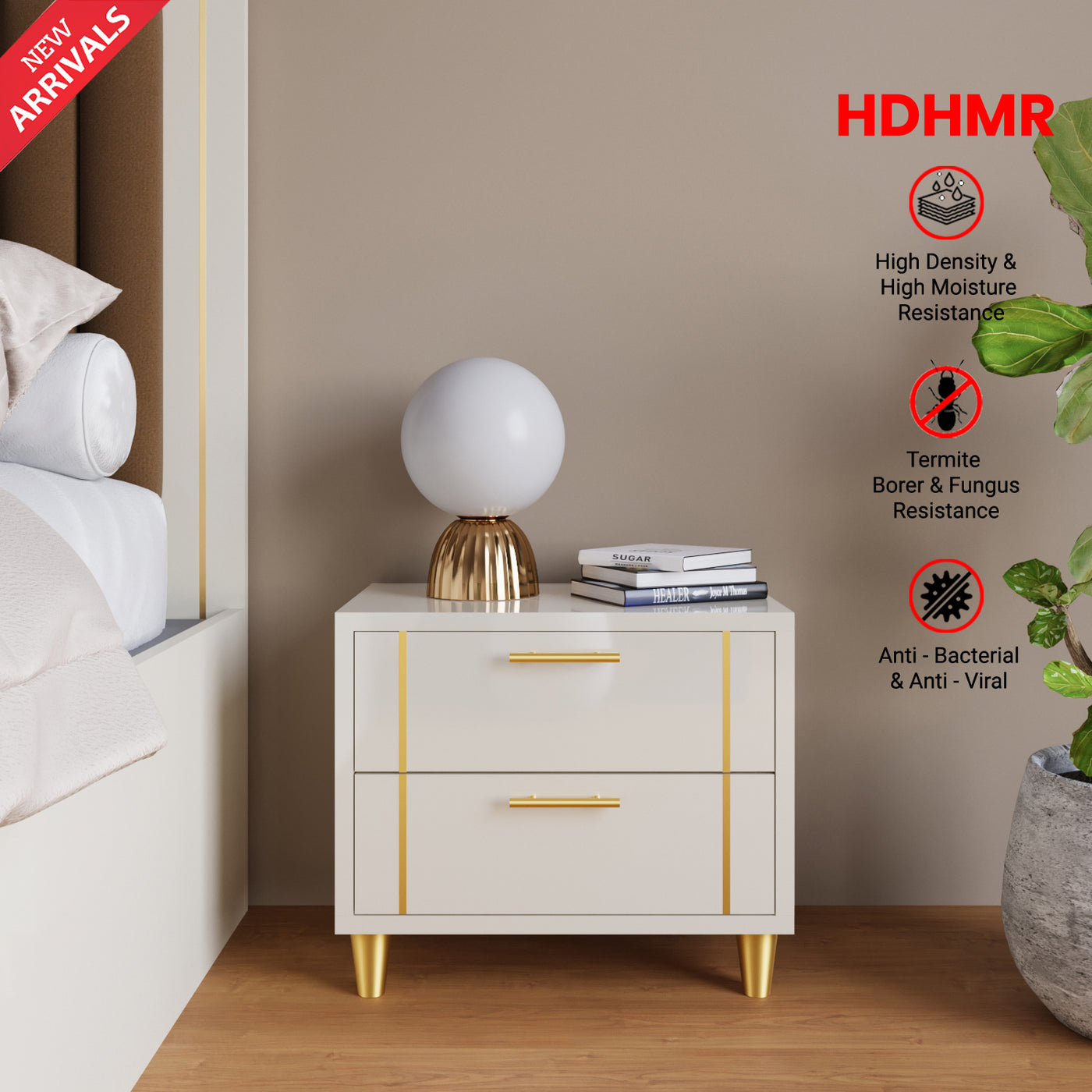 Canna Bedside Table | HDHMR | Champagne