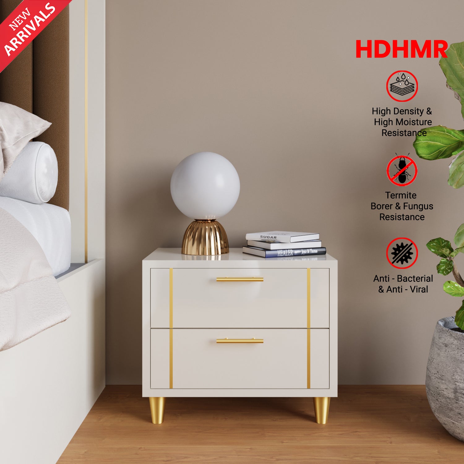 Canna Bedside Table | HDHMR | Champagne