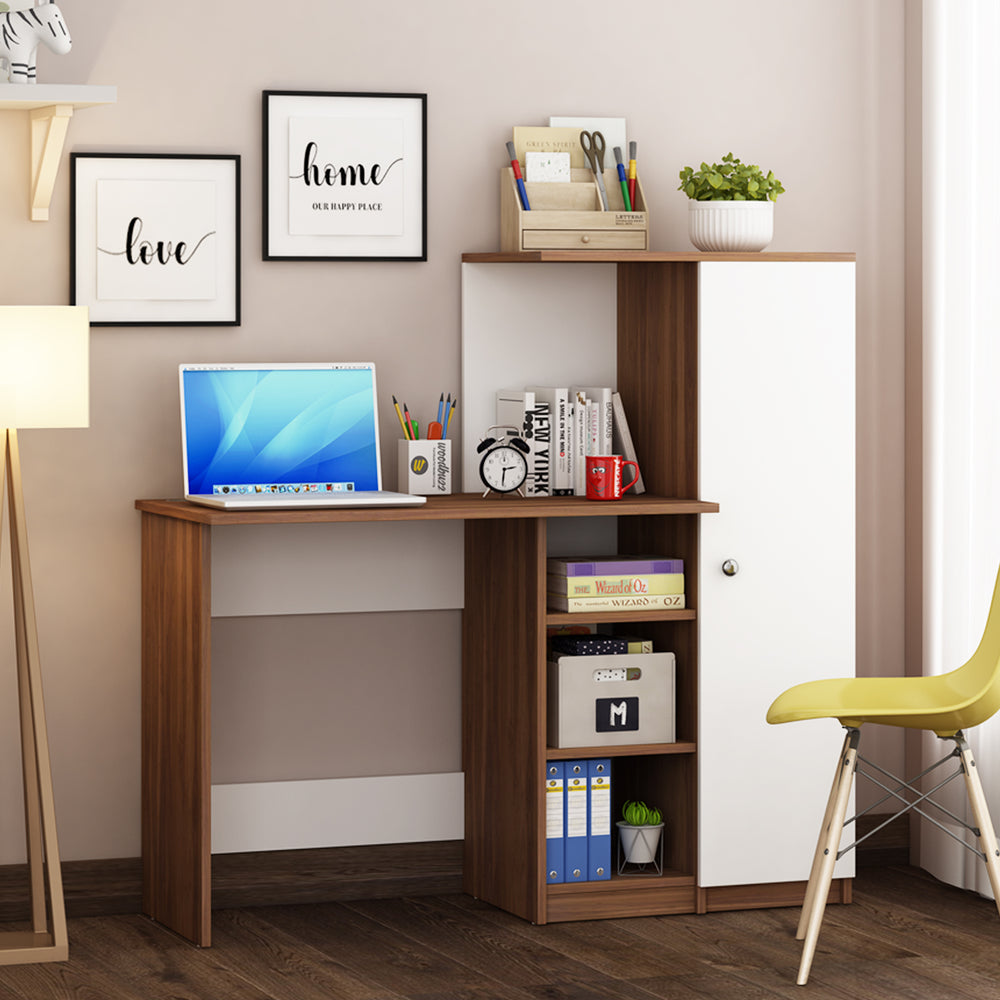 Marvel Home Office Table | Walnut and Frosty White