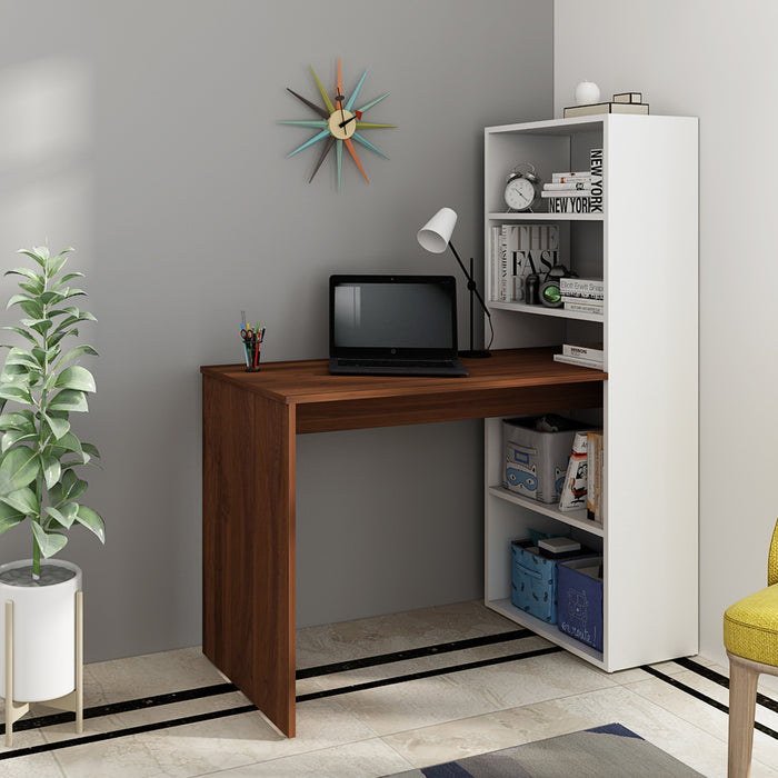 Ebony Study Table | Frosty White and Walnut