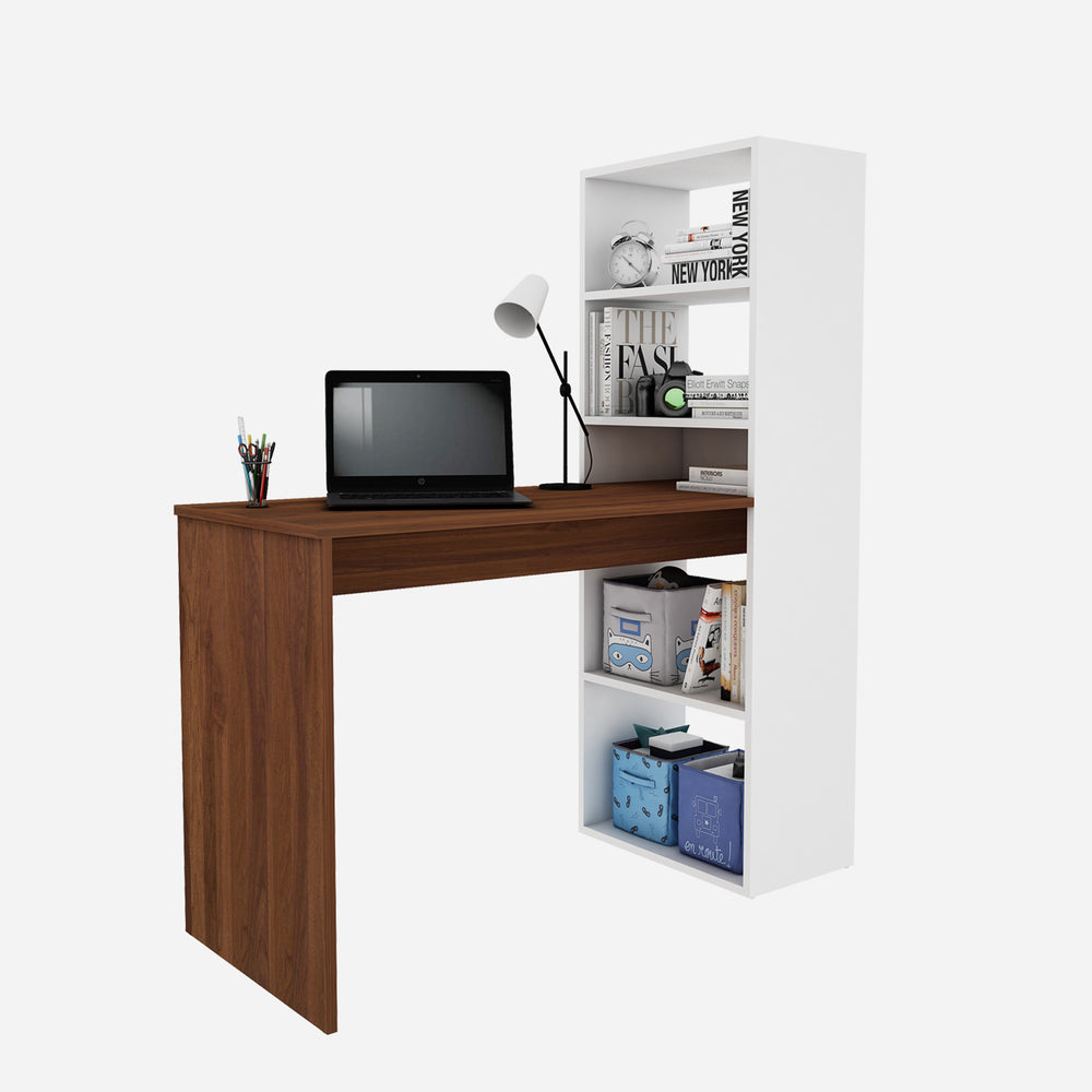 Ebony Study Table | Frosty White and Walnut