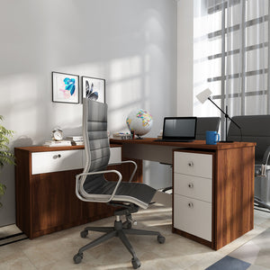 Maverick Home Office Table | Walnut & Frosty White