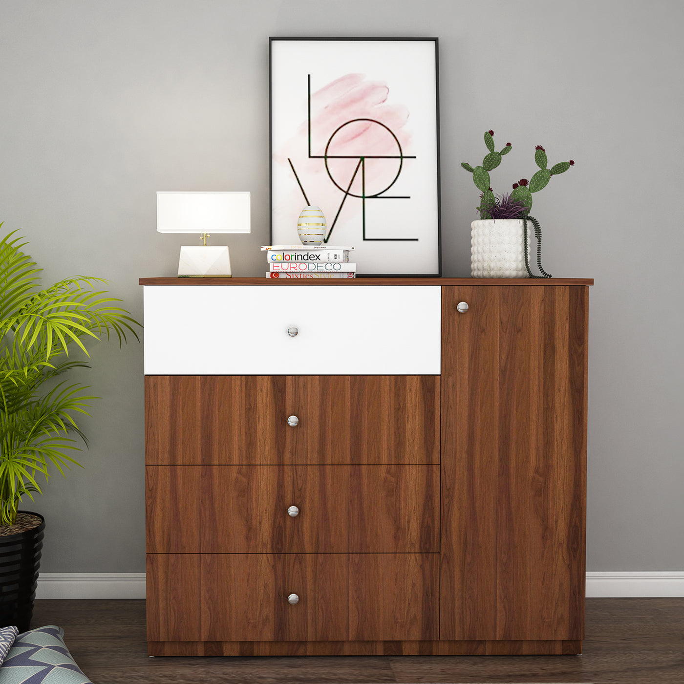 Boaz Chest of Drawers | Walnut and Frosty White