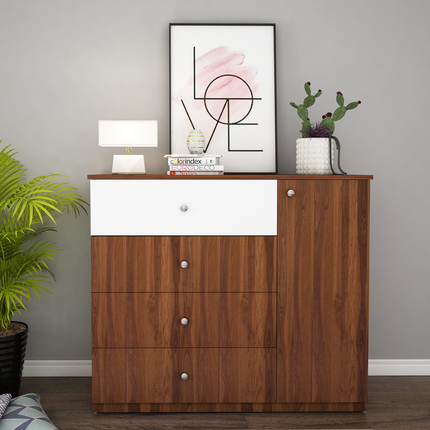 Boaz Chest of Drawers | Walnut and Frosty White