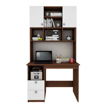 Load image into Gallery viewer, Avenly Study Table with O/H Storage- Walnut &amp; Frosty White
