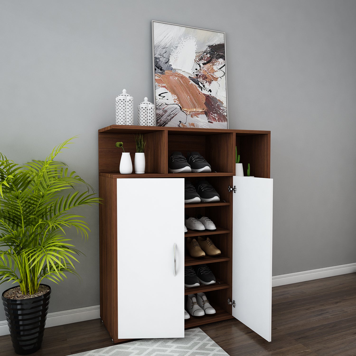 Nevera Shoe Cabinet | Walnut and Frosty White