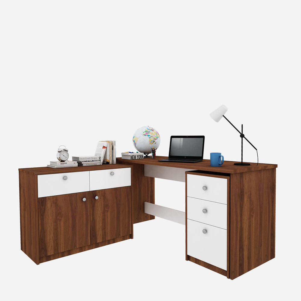 Maverick Home Office Table | Walnut & Frosty White