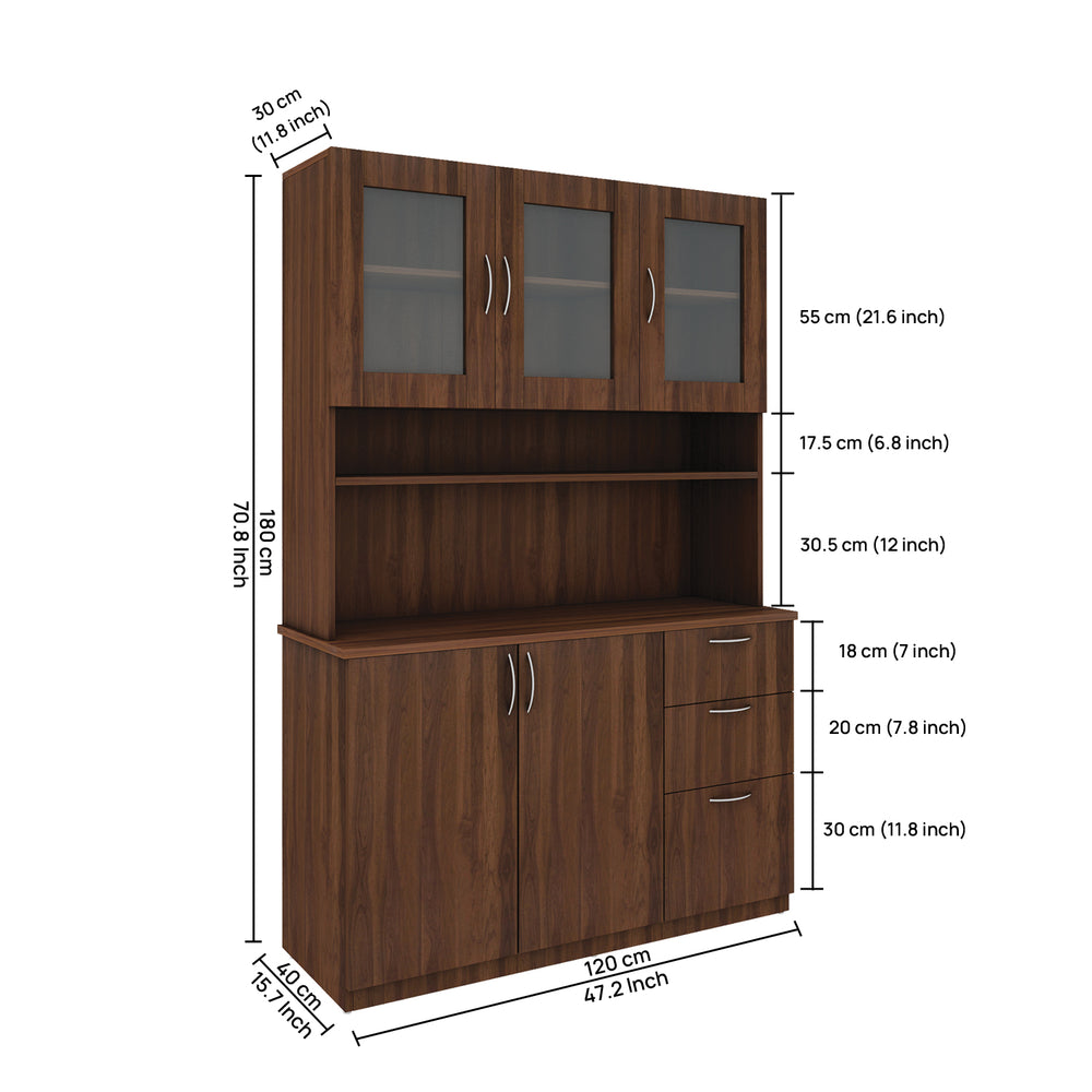 Modish Crockery Unit Three Door | Walnut