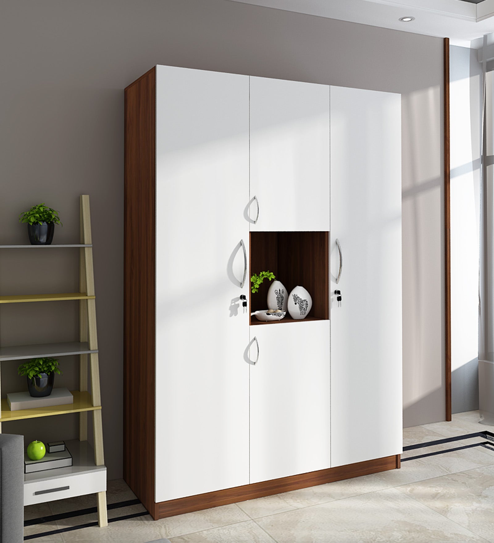 Castle 4 Door Wardrobe- Walnut & Frosty White