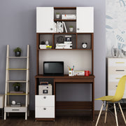 Avenly Study Table with O/H Storage | Walnut and Frosty White