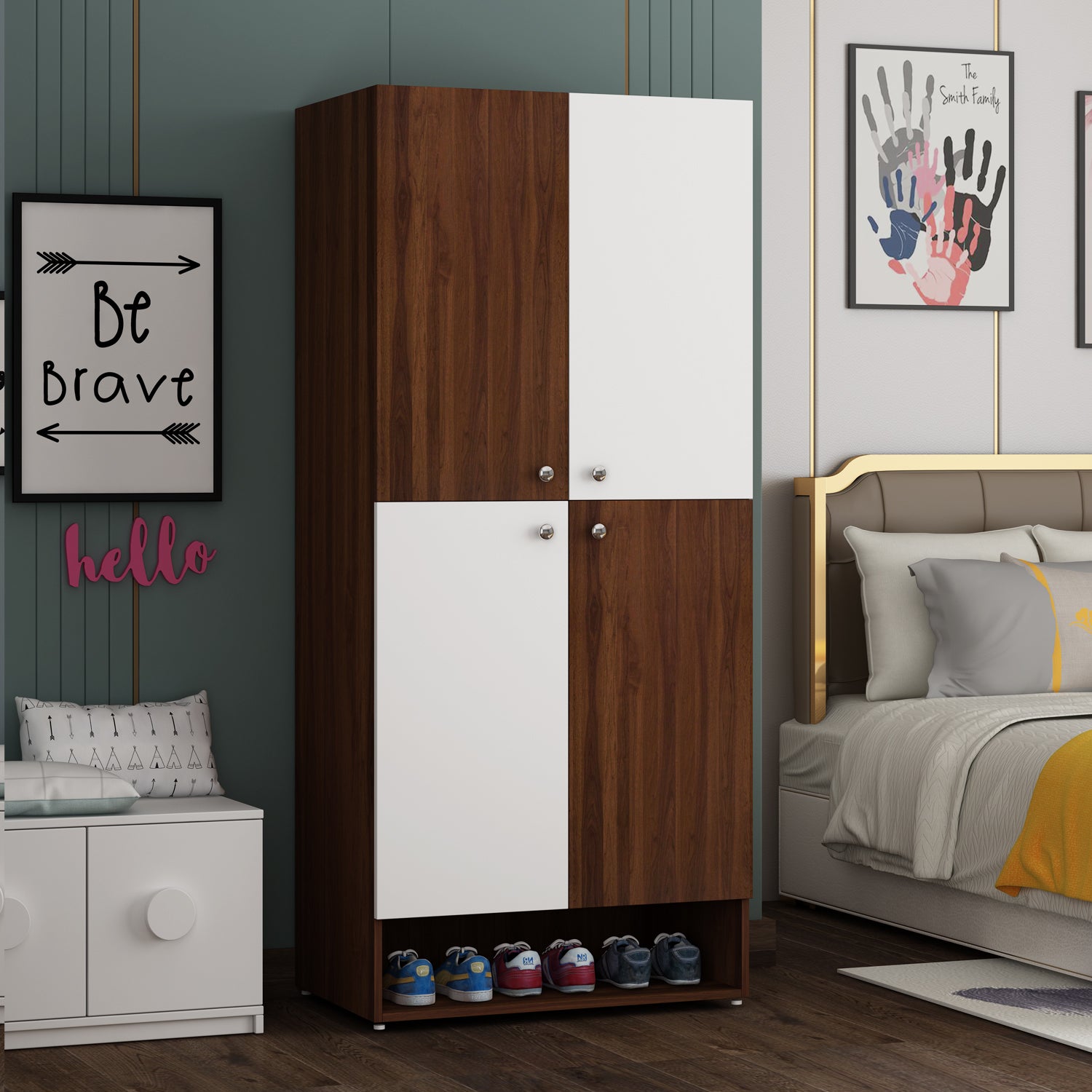 Charles Wardrobe - Walnut & Frosty White