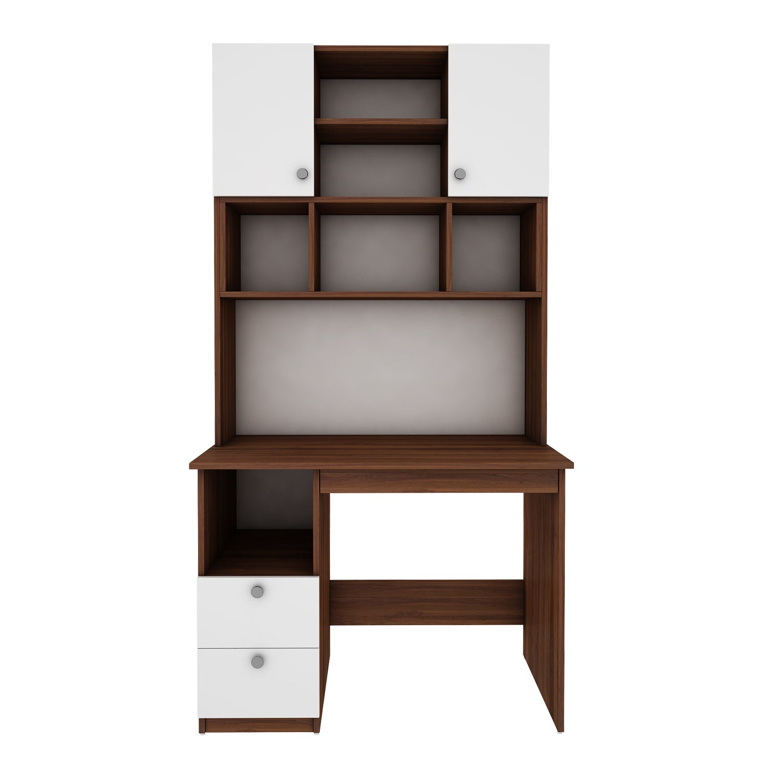 Avenly Study Table with O/H Storage | Walnut and Frosty White