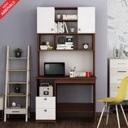 Avenly Study Table with O/H Storage | Walnut and Frosty White
