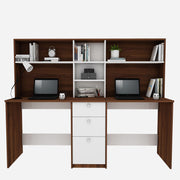 Natsu Twin Home Office Table | Walnut and Frosty White