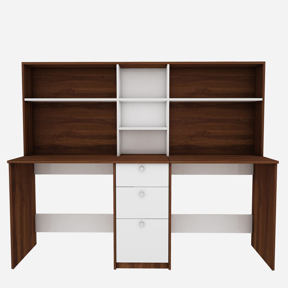Natsu Twin Home Office Table | Walnut and Frosty White