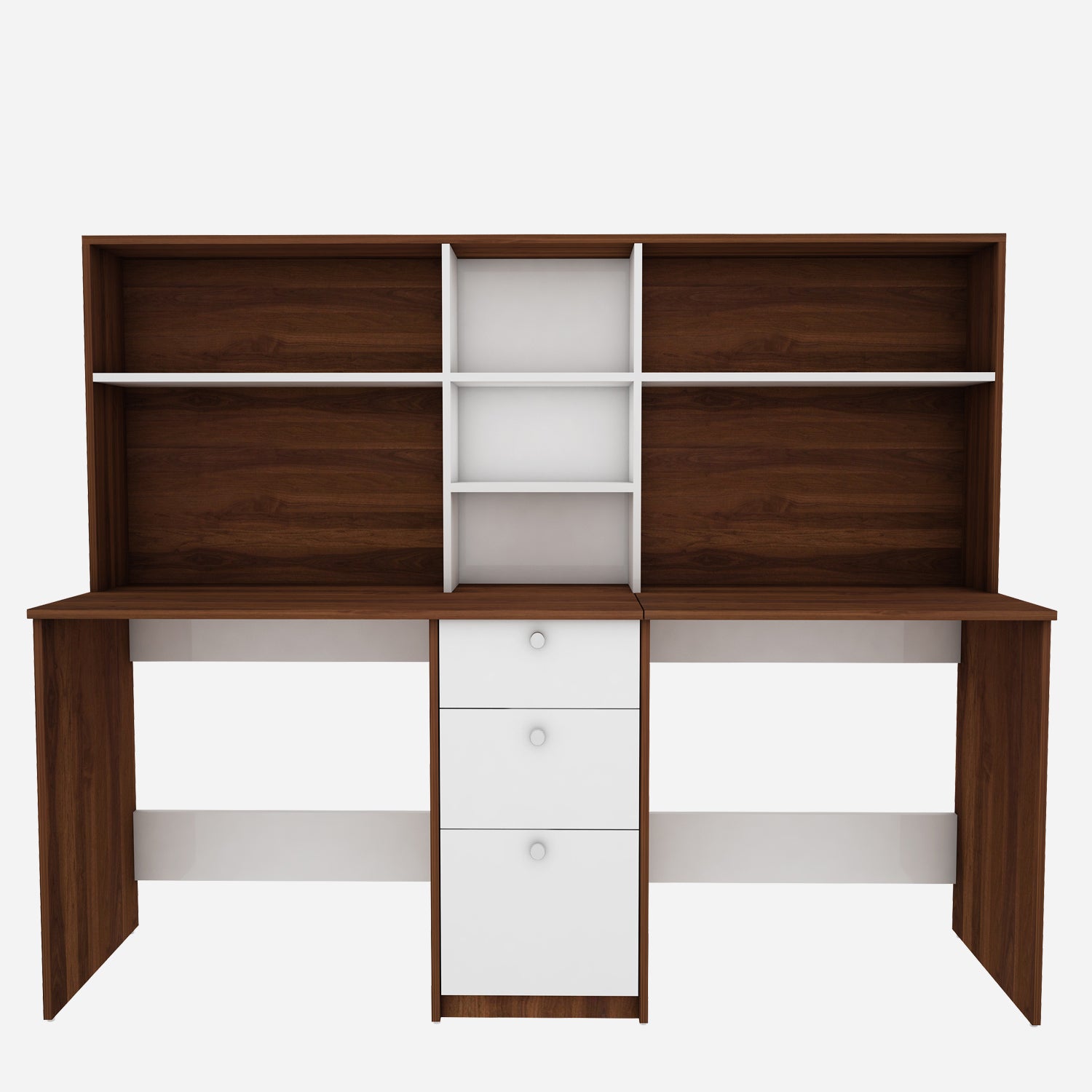 Natsu Twin Home Office Table | Walnut and Frosty White