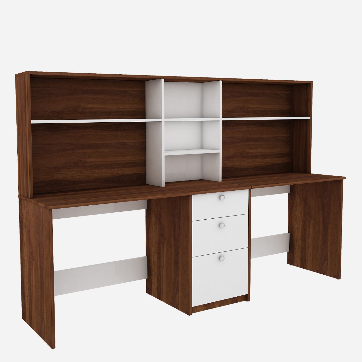 Natsu Twin Home Office Table | Walnut and Frosty White