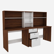 Natsu Twin Home Office Table | Walnut and Frosty White