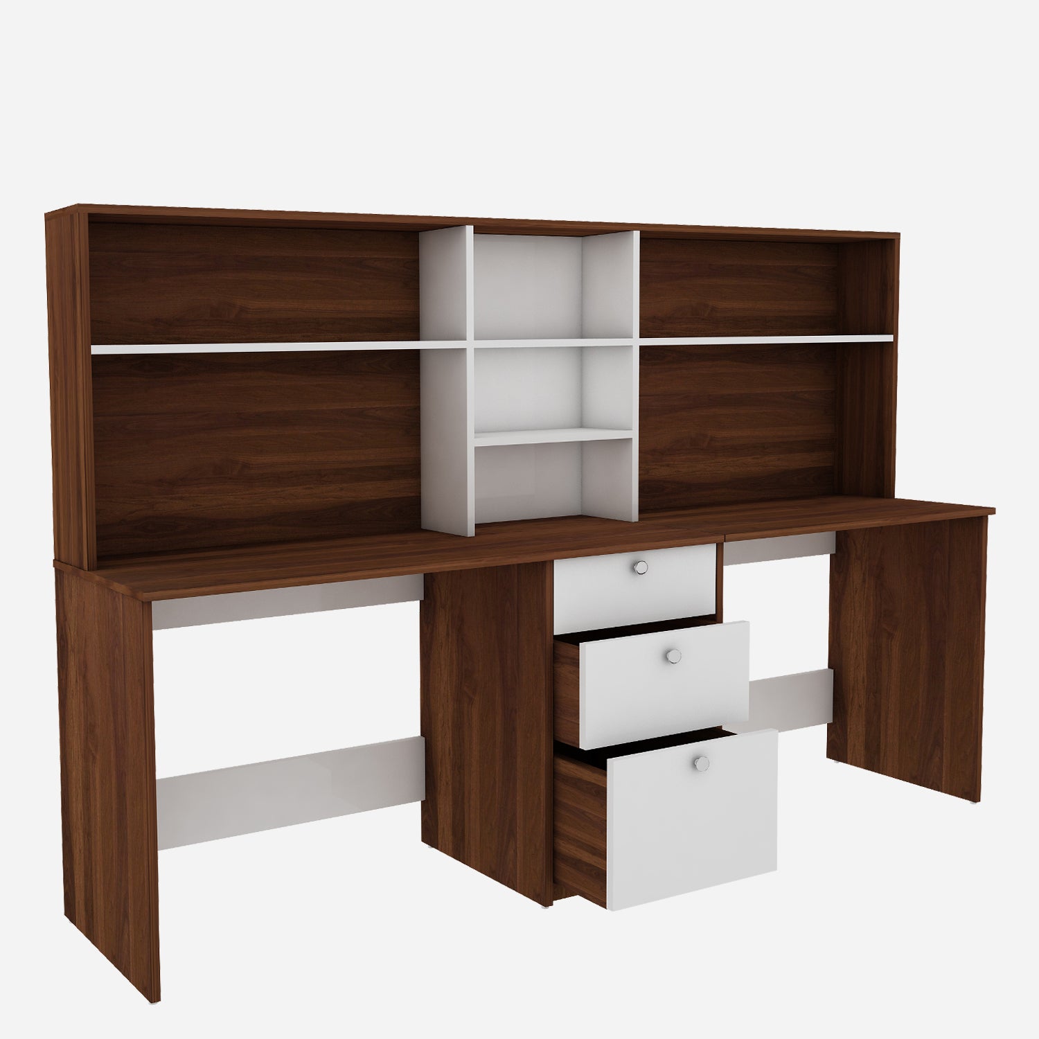 Natsu Twin Home Office Table | Walnut and Frosty White