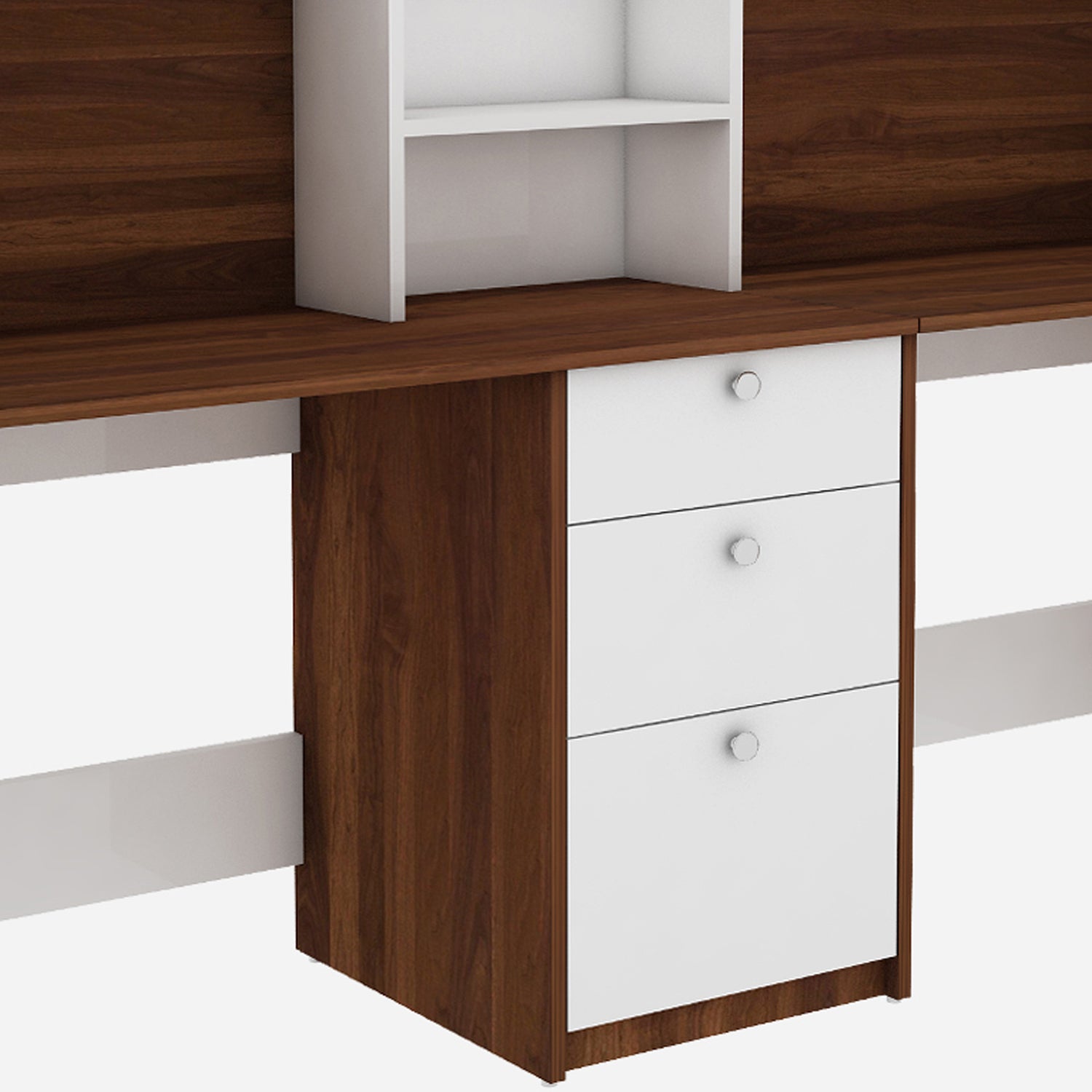 Natsu Twin Home Office Table | Walnut and Frosty White