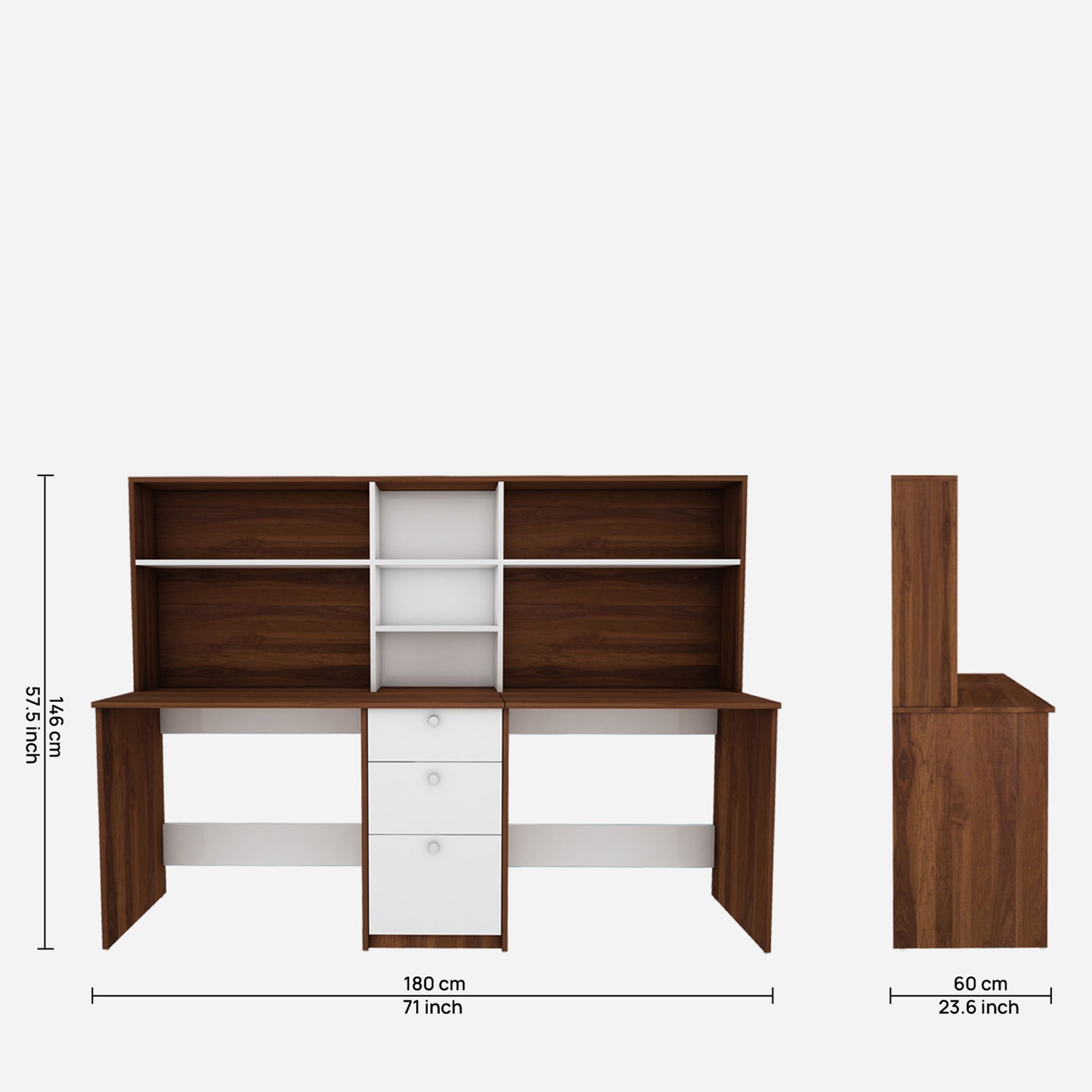 Natsu Twin Home Office Table | Walnut and Frosty White