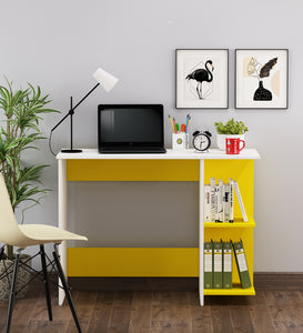 Woodbuzz | Tesa Study Table | Yellow and Frosty White