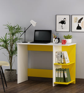 Woodbuzz | Tesa Study Table | Yellow and Frosty White