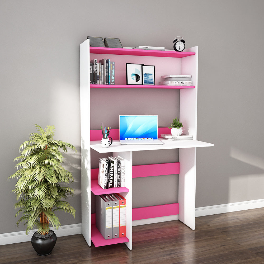 Astin Study Table- Hutch Pink & Frosty White