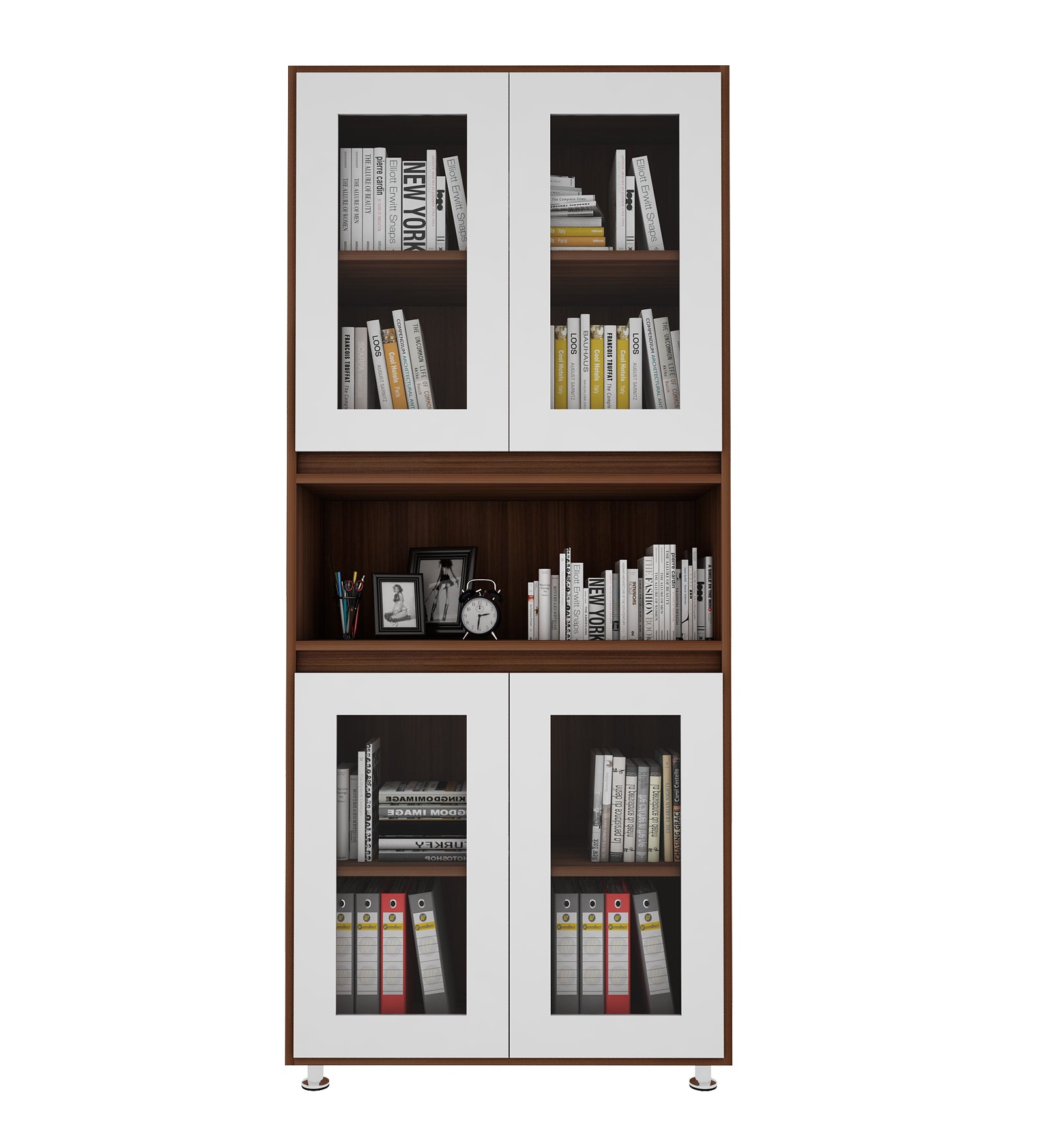 Mobley Display Bookcase | Walnut and Frosty White
