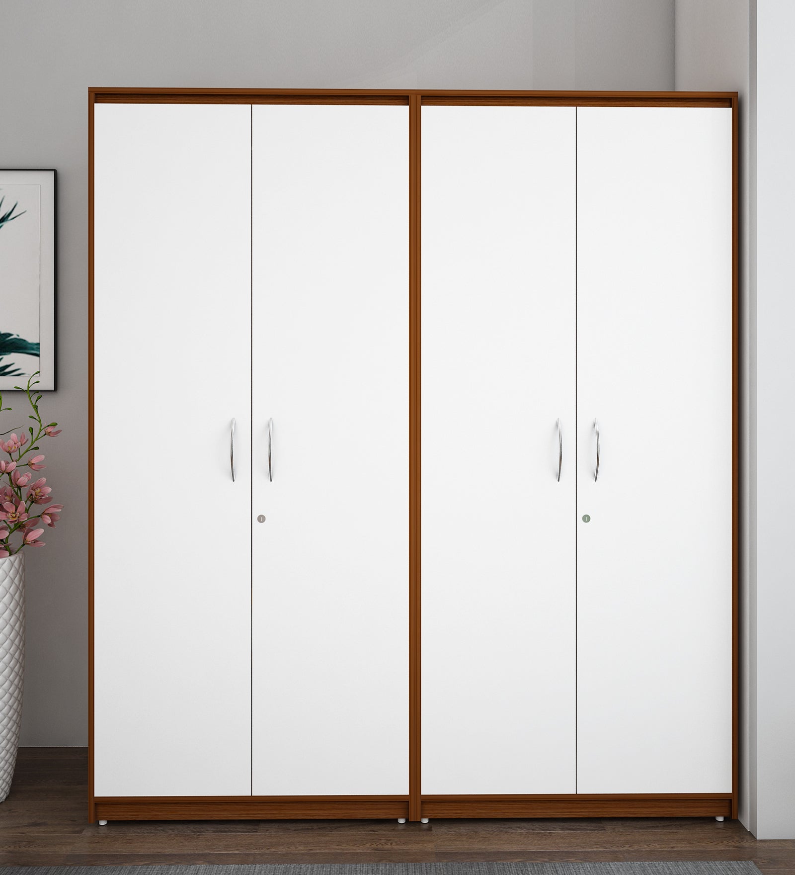 Cherry Four Door Wardrobe | Walnut and Frosty White