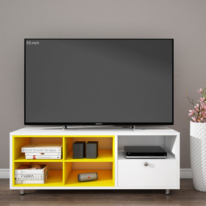 Pearl TV Unit | 50 Inch TV | Frosty White and Yellow