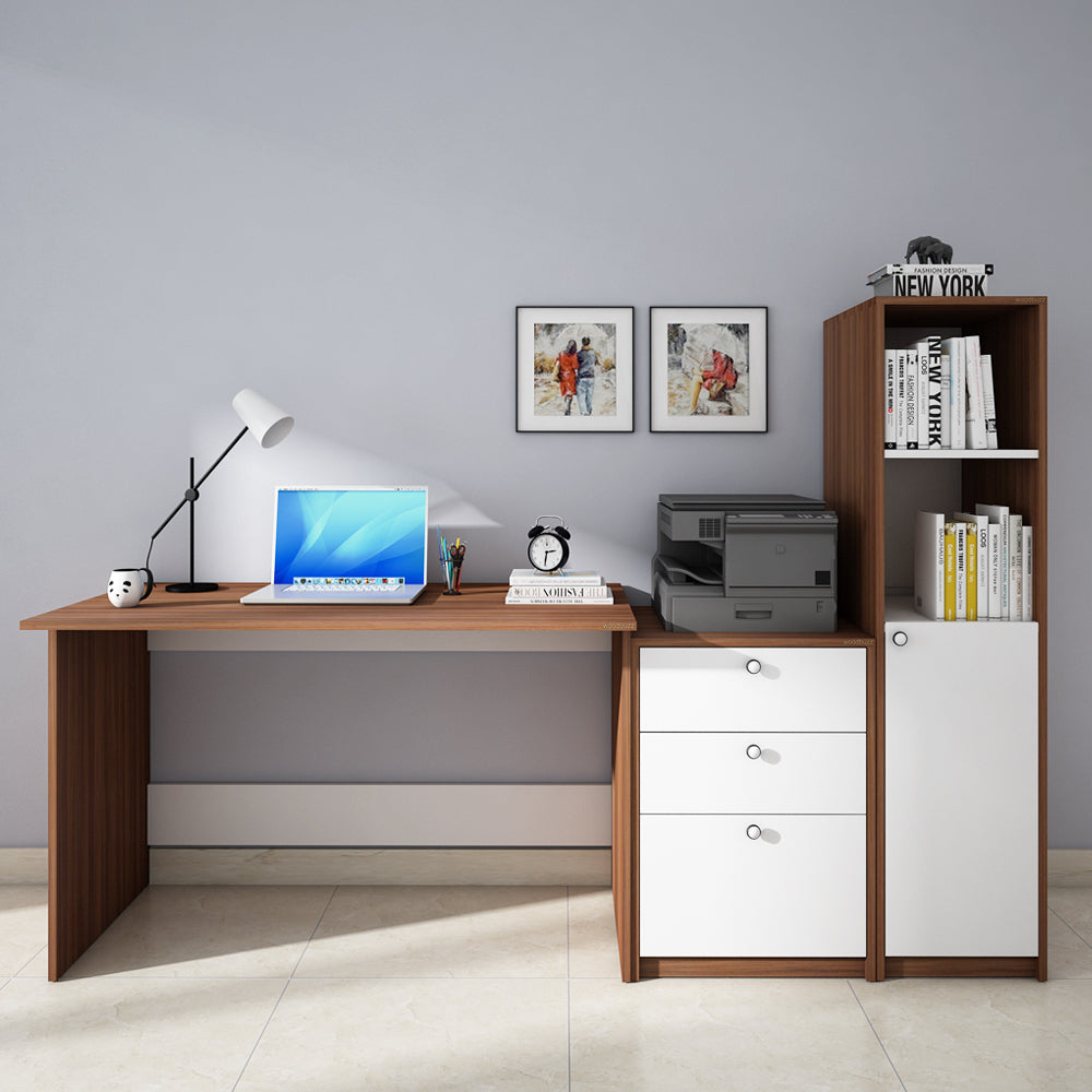 Kipling Office Table | Walnut and Frosty White