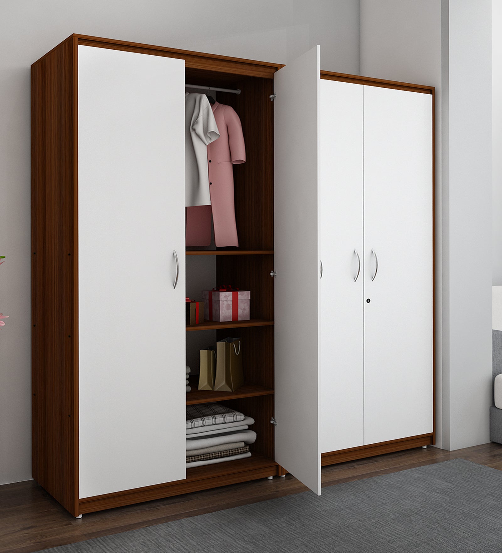 Cherry Four Door Wardrobe | Walnut and Frosty White