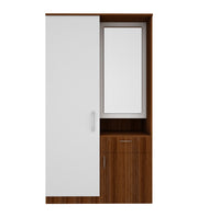 Barney Small Wardrobe cum Dresser | Walnut and Frosty White Without Mirror