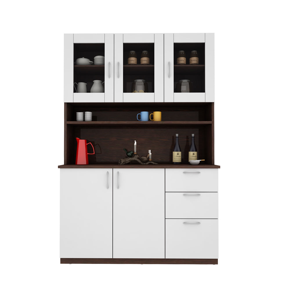 Modish Crockery Unit Three Door | Wenge and Frosty White