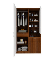 Barney Small Wardrobe cum Dresser | Walnut and Frosty White Without Mirror