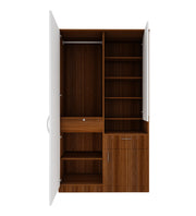 Barney Small Wardrobe cum Dresser | Walnut and Frosty White Without Mirror