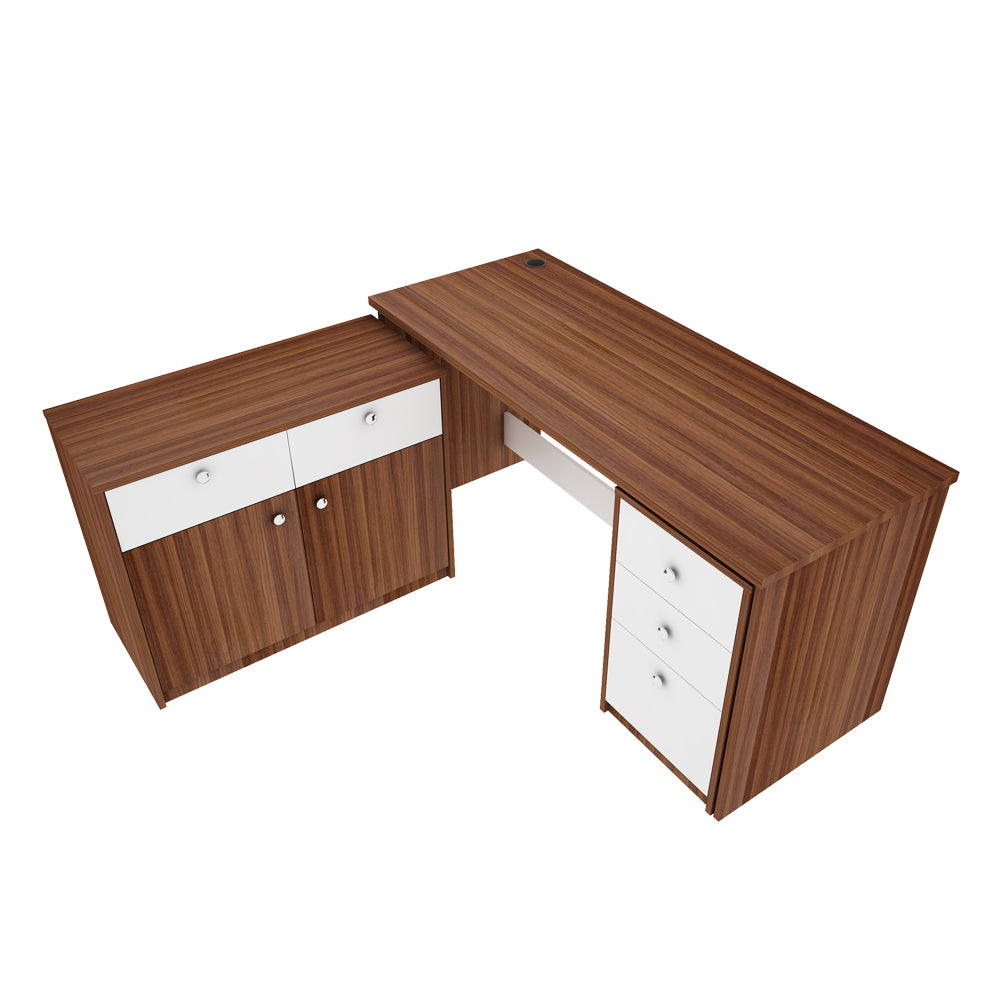 Maverick Home Office Table | Walnut & Frosty White